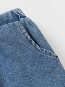 SHEIN 女童抓絨內裡花卉刺繡衛衣與漸層藍色水洗寬腿牛仔褲2件套，甜美休閒秋冬穿搭 - 棕色 - 查看 8