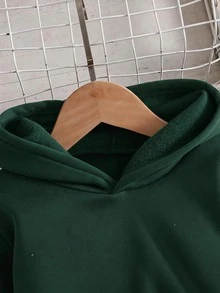 SHEIN Genkimix Kids 3件組男童套裝，厚實保暖絎縫填充背心立領拉鍊連帽外套與慢跑長褲冬季運動服套裝，秋季服飾，聖誕節，Noël - 墨綠色 - 查看 8