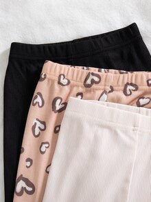 SHEIN Playful Pals 3pcs/Set Baby Girl French Style Fall Clothes Funny Cute Minimalist Casual Leggings, Black Solid Color, Pink And Brown Off-White, Heart Pattern, Autumn - Multicolor - View 7