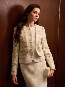 MOTF PREMIUM WOMEN'S AUTUMN SINGLE-SIDED WOOL PATCHWORK JACQUARD EMBROIDERED SHORT JACKET - Multicolor - View 7