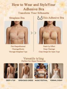 Lignisse Fabric Halter Spoon-Shaped Adhesive Bra For Women - Beige - View 3
