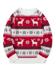 Manfinity Homme Men's Autumn/Winter Pullover Long Sleeve Crew Neck Knit Sweater With Christmas Elements,Cute Christmas Pullover Sweater , Fall/Winter - Multicolor - View 2