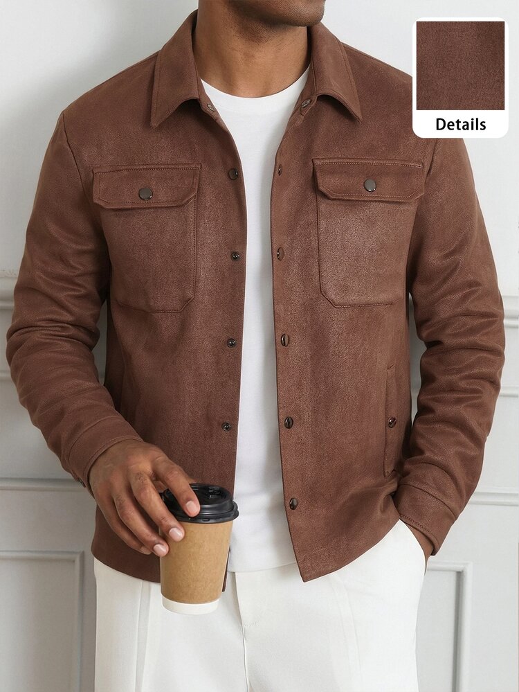 HUEFORM Men's Old Money Brown Double Chest Pocket & Slanted Pocket Design Business Mature Style, Lined Classic Versatile Jacket Suitable For Everyday Autumn - Rust Brown - View 5