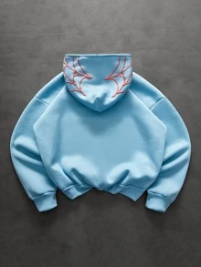 PAVTROS Men's Streetwear Spider Web Towel Embroidery Pattern Boyfriend Husband Anniversary Gift Sweatshirt Hoodie - Baby Blue - View 2