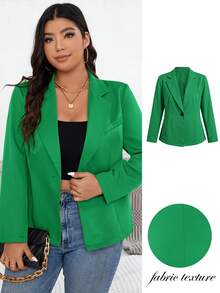 Shapeblank Plus Size Women Solid Color Single Button Casual Decent Elegant Commute Formal Long Sleeve Blazer Teachers' Day Office Brunch Olive Green Summer - Green - View 2