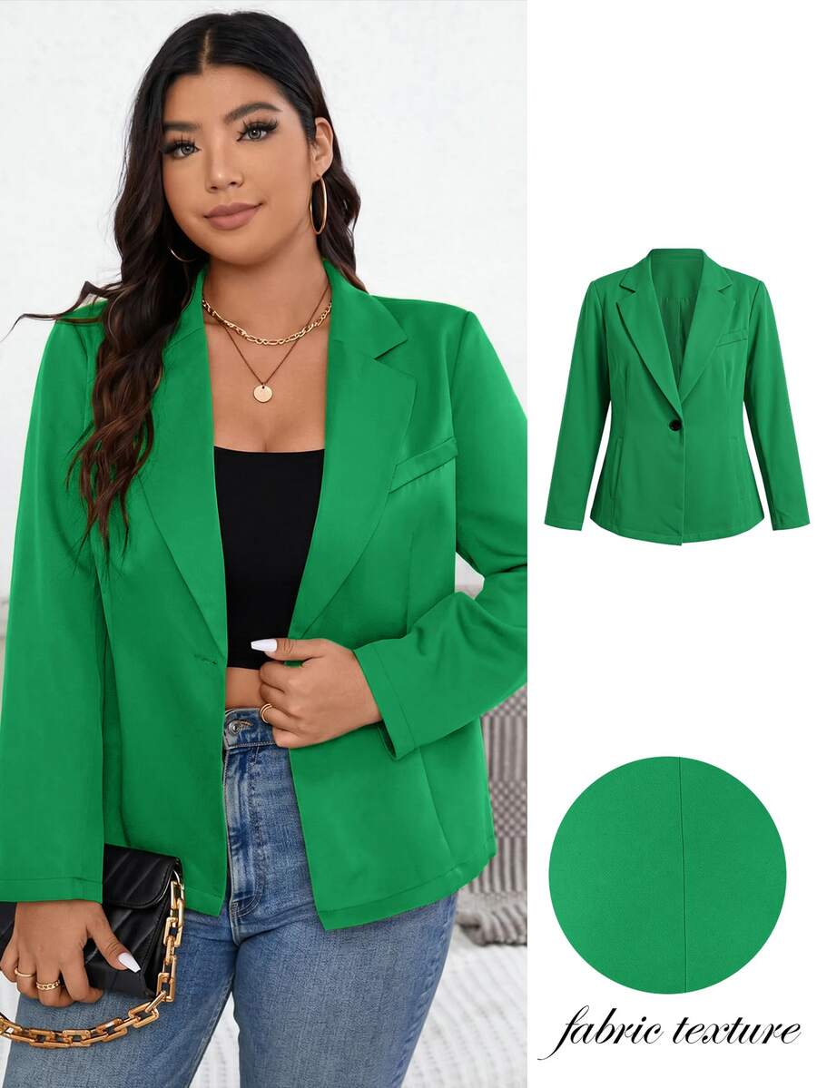 Shapeblank Plus Size Women Solid Color Single Button Casual Decent Elegant Commute Formal Long Sleeve Blazer Teachers' Day Office Brunch Olive Green Summer