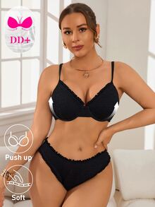 Voyashape Women's Solid Color Ruffle Trim Swimwear Set, Spring/Summer - Black - View 4