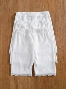 SHEIN 女童女孩針織純色3D蝴蝶設計休閒短款內搭褲3件套 - 彩色 - 查看 4