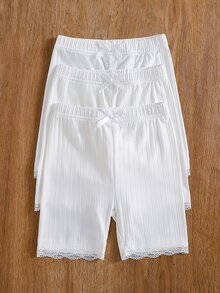 SHEIN 女童女孩針織純色3D蝴蝶設計休閒短款內搭褲3件套 - 彩色 - 查看 3