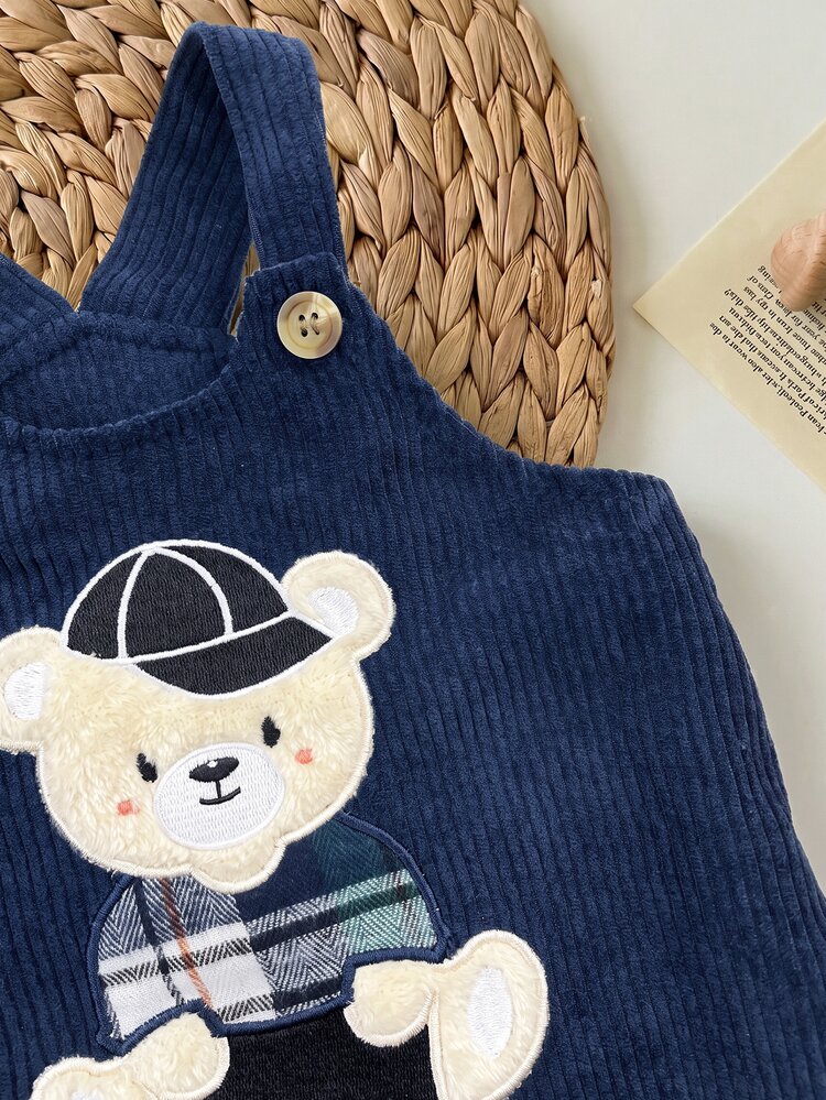 SHEIN Newborn Baby Cartoon Bear Pattern Casual Daily Outing Jumpsuit - Navy Blue - View 6