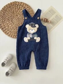 SHEIN Newborn Baby Cartoon Bear Pattern Casual Daily Outing Jumpsuit - Navy Blue - View 8
