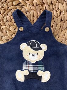 SHEIN Newborn Baby Cartoon Bear Pattern Casual Daily Outing Jumpsuit - Navy Blue - View 4
