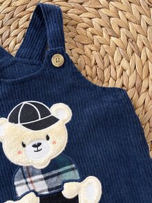 SHEIN Newborn Baby Cartoon Bear Pattern Casual Daily Outing Jumpsuit - Navy Blue - View 10