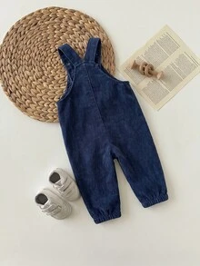 SHEIN Newborn Baby Cartoon Bear Pattern Casual Daily Outing Jumpsuit - Navy Blue - View 7