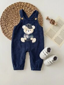 SHEIN Newborn Baby Cartoon Bear Pattern Casual Daily Outing Jumpsuit - Navy Blue - View 2