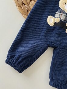 SHEIN Newborn Baby Cartoon Bear Pattern Casual Daily Outing Jumpsuit - Navy Blue - View 9