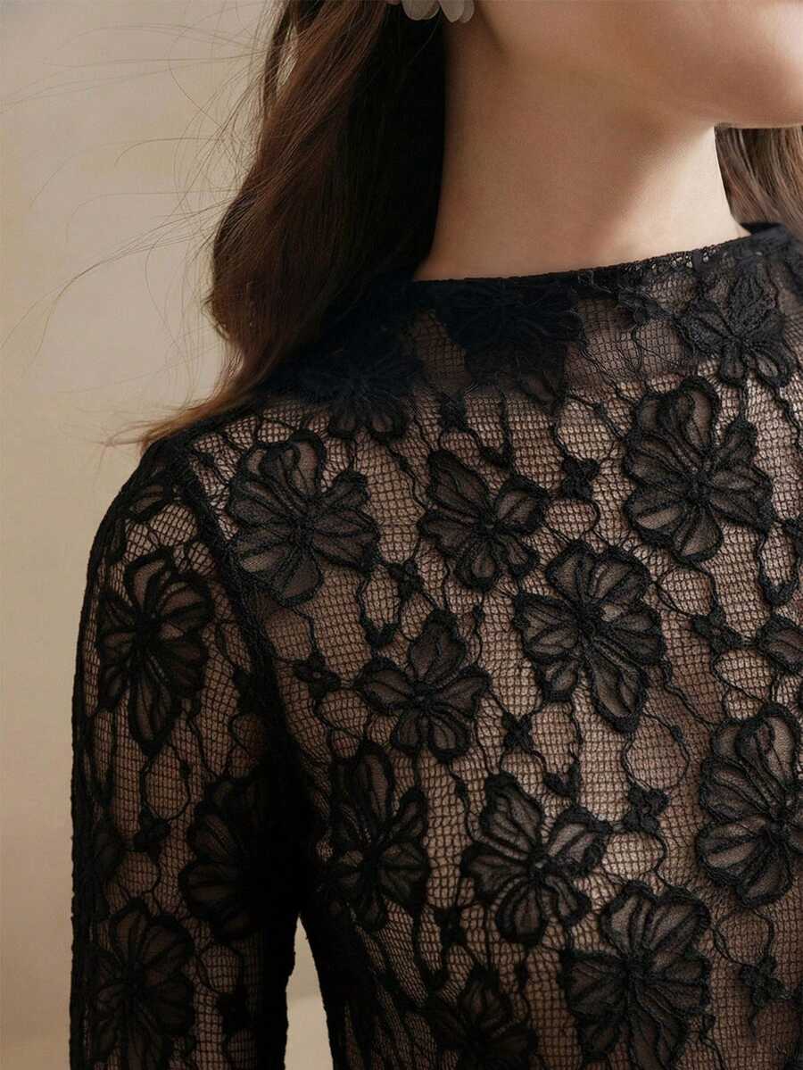Anewsta Essential Women's Summer Outfits, Black Floral Hollow-Out Lace Camisole, Fitted Silhouette, Work Outfits For Women, Versatile For Commute, Date, Party - Black - View 1