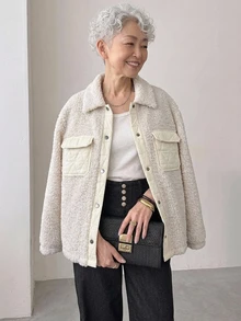 FRIFUL Middle-Aged And Elderly Women's Autumn/Winter Casual Granny Matrix Versatile Warm Jacket Formal Vacation Party White - Apricot - View 4