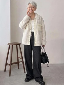 FRIFUL Middle-Aged And Elderly Women's Autumn/Winter Casual Granny Matrix Versatile Warm Jacket Formal Vacation Party White - Apricot - View 3