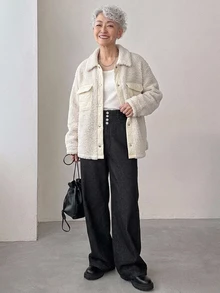 FRIFUL Middle-Aged And Elderly Women's Autumn/Winter Casual Granny Matrix Versatile Warm Jacket Formal Vacation Party White - Apricot - View 5