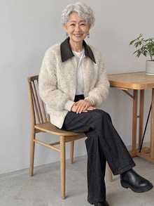 FRIFUL Women's Fall Fashion Contrast Collar Cardigan Formal Night Black And White Casual Elegant Party Winter - Beige - View 8