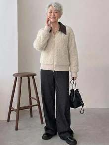 FRIFUL Women's Fall Fashion Contrast Collar Cardigan Formal Night Black And White Casual Elegant Party Winter - Beige - View 4