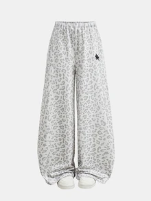SHEIN 青少年女孩豹紋圓領短袖T恤與寬腿褲休閒套裝 - 灰色 - 查看 6