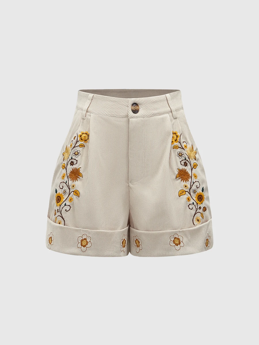 ROMWE Hippie Women's Vacation Casual Floral Embroidery Frayed Edge Shorts - Apricot - View 1