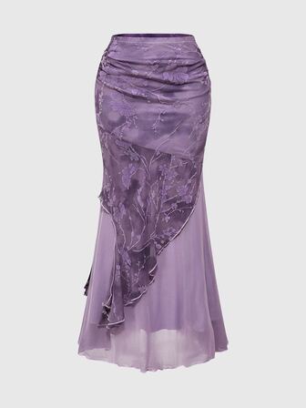 Hippie Nouvelle jupe asymétrique style chinois vintage contraste maille fourreau sirène pour femmes
