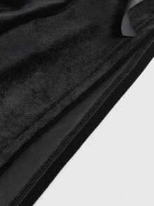 ROMWE Goth Vintage Dark Velvet Ruffle Hem Front Tie Bow Anti-Flash Women Shorts - Black - View 5