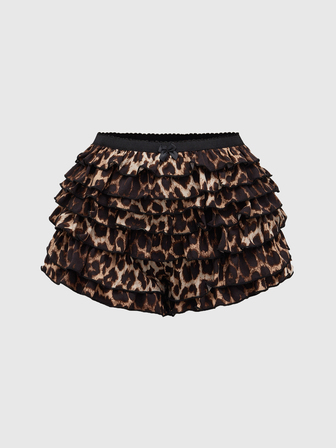 Grunge Punk Y2K Gyaru Leopard Print High-Low Layered Ruffle Hem Low Rise Mini Shorts, School