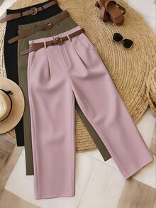 Resyla Women's Casual Commuter Outdoor Office Solid Color Pants Without Belt - Multicolor - View 1