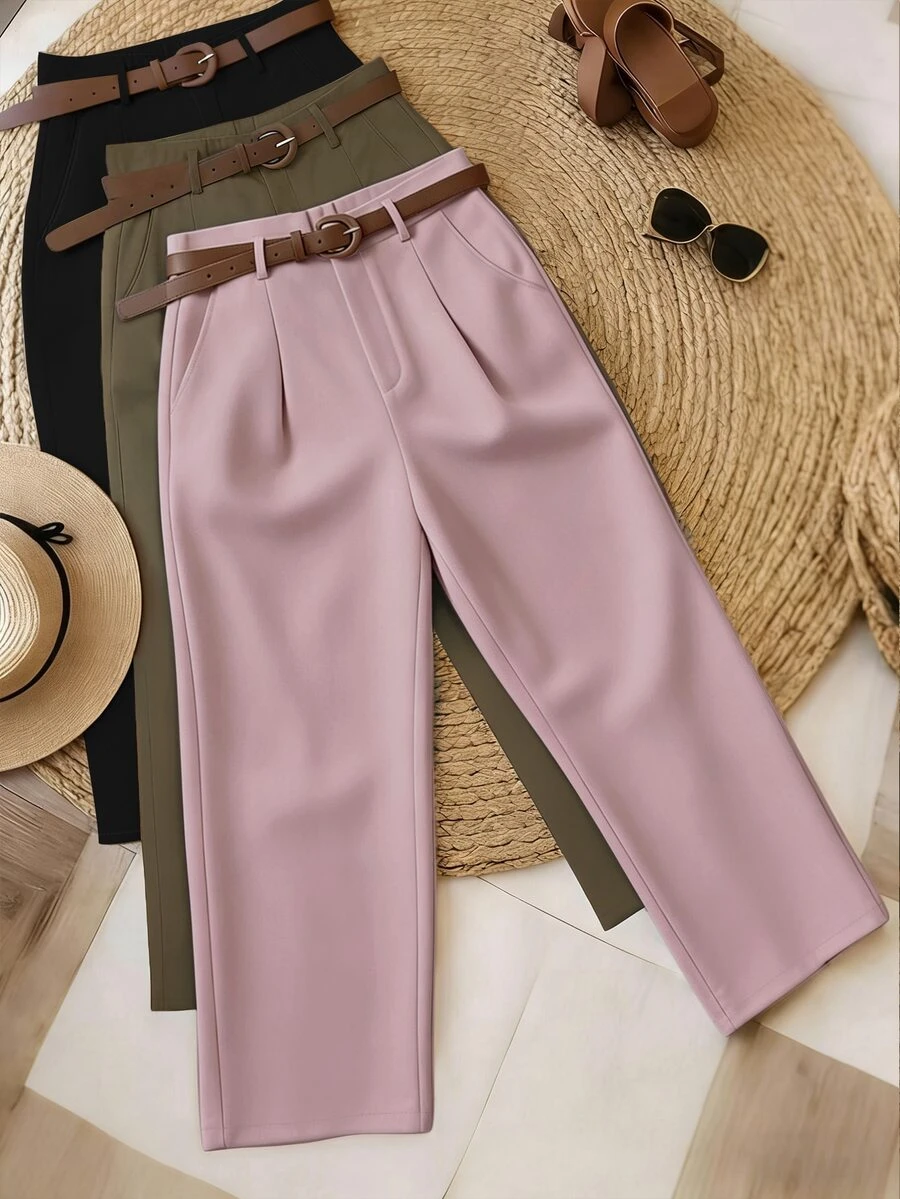 Resyla Women's Casual Commuter Outdoor Office Solid Color Pants Without Belt - Multicolor - View 1