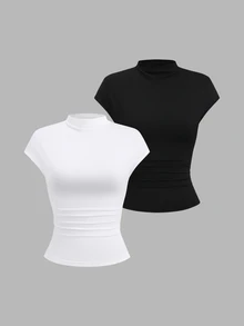 Sweetra Spring/Summer New Solid Color T-Shirt, Minimalist Casual Versatile, Suitable For Commuting And Daily Wear Everyday Going Out White Black - Multicolor - View 4