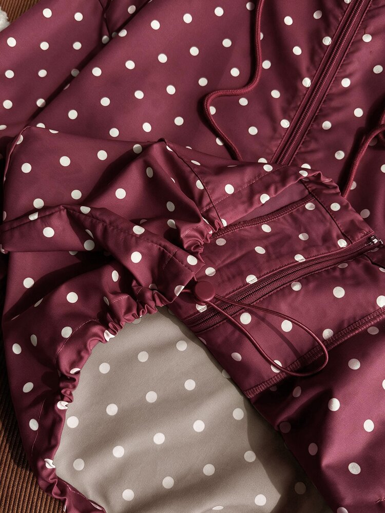 Solflare Polka Dot Print Hooded Casual Plus Size Jacket Autumn Fall - Burgundy - View 9