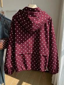 Solflare Polka Dot Print Hooded Casual Plus Size Jacket Autumn Fall - Burgundy - View 2