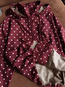 Solflare Polka Dot Print Hooded Casual Plus Size Jacket Autumn Fall - Burgundy - View 8