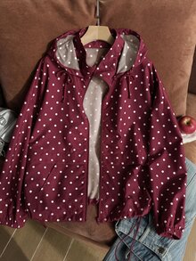 Solflare Polka Dot Print Hooded Casual Plus Size Jacket Autumn Fall - Burgundy - View 6