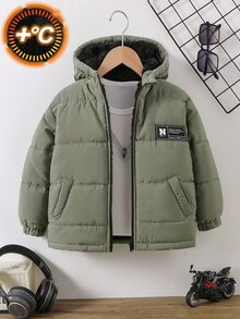 SHEIN Boys' Cotton Padded Jacket, Outdoor Street Gentleman Style, Thick Warm Comfortable Versatile Autumn/Winter - Army Green - View 1
