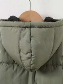 SHEIN Boys' Cotton Padded Jacket, Outdoor Street Gentleman Style, Thick Warm Comfortable Versatile Autumn/Winter - Army Green - View 8