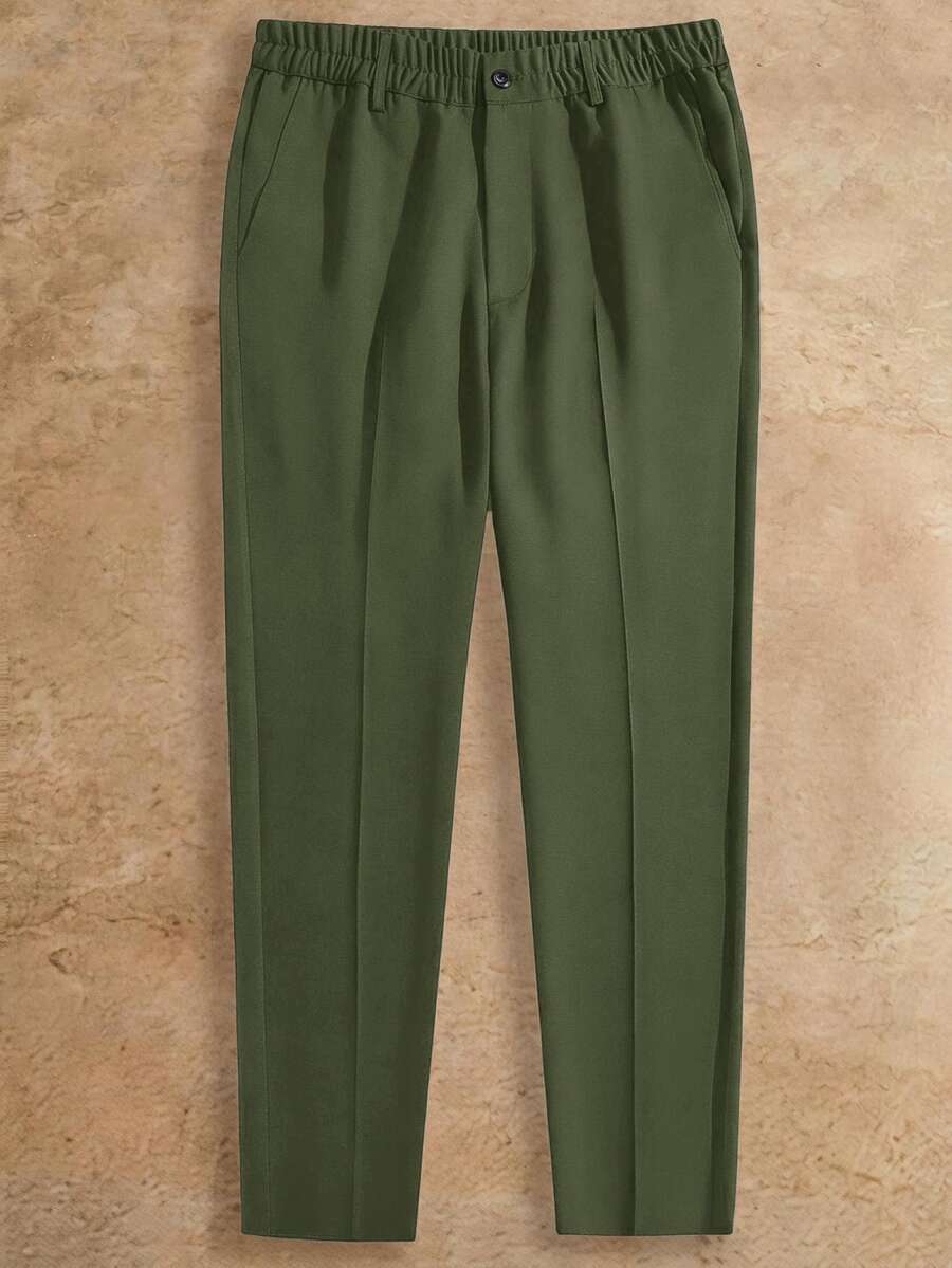 HIMLAND Men's Casual Versatile Solid Color Dress Pants - Dark Green - View 1