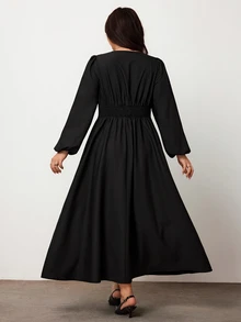 Enliva Plus-Size Elegant Solid Color Lace-Trimmed Dress, Perfect For Autumn And Winter Apple,Rounded Body Fall Women Outfit Date Night Elegant Party Dress - Black - View 2