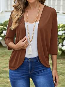 EMERY ROSE Women's Solid Color Casual Lightweight Cardigan In Autumn Everyday Travel Shades Of Brown Travel Everyday Travel Everyday - Brown - View 6