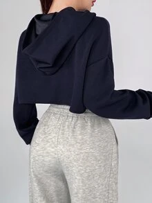 DAZY 秋冬韓系深藍色修身綁帶細肩帶短版運動衫休閒街頭風女款運動套裝 - 藏蓝色 - 查看 4