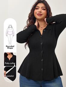 Enliva Plus-Size Women's Slim-Fit Knit Cardigan, Suitable For Autumn And Winter, And For Curvy Figures Basic Top Women Fall Winter Sweater - Black - View 3