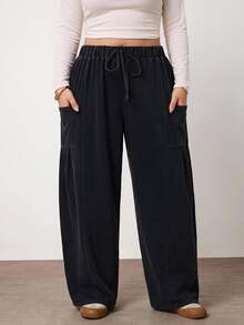 Enliva Plus-Size Loose-Fitting Drawstring Casual Trousers (Autumn Style)Apple,Rounded Body - Grey - View 5