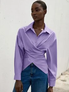 Aveloria Modichic 純色交叉纏繞前襟襯衫工作服 - 紫色 - 查看 6