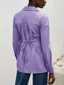 Aveloria Modichic 純色交叉纏繞前襟襯衫工作服 - 紫色 - 查看 5