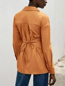 Aveloria Modichic 素色交叉裹前領襯衫工作服 - 橘色 - 查看 8