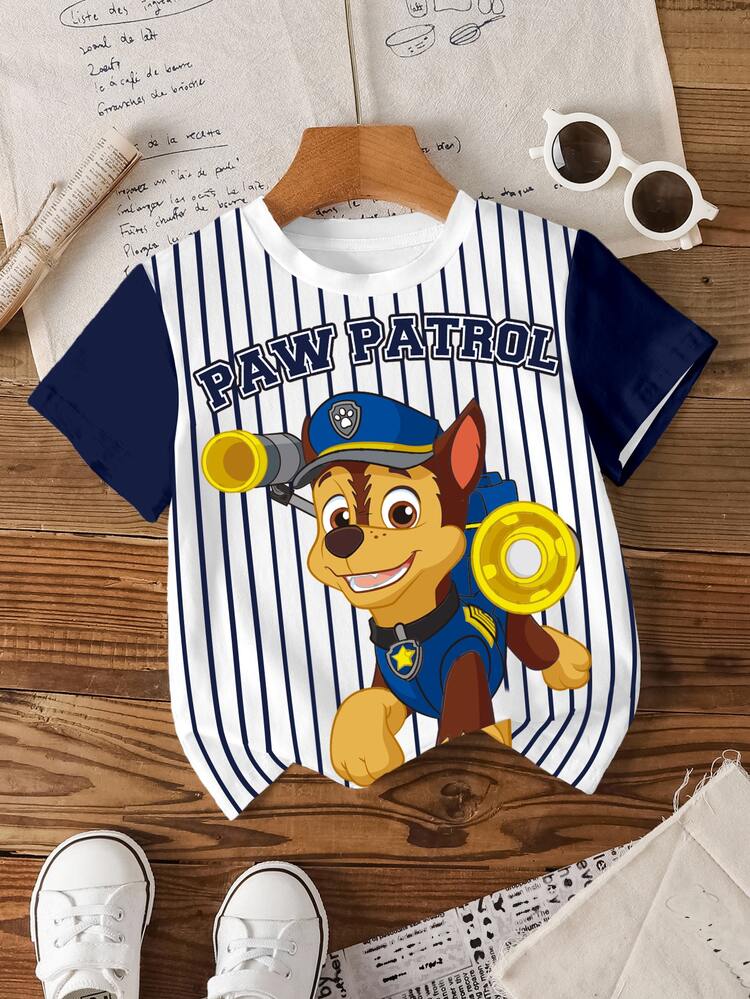 SHEIN | PAW Patrol Áo thun ngắn tay thường ngày phong cách casual in chữ và hoạt hình cho bé trai - trắng - Xem 7
